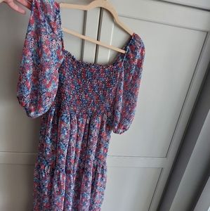 Maternity Blue Puff Sleeve Midi Dress